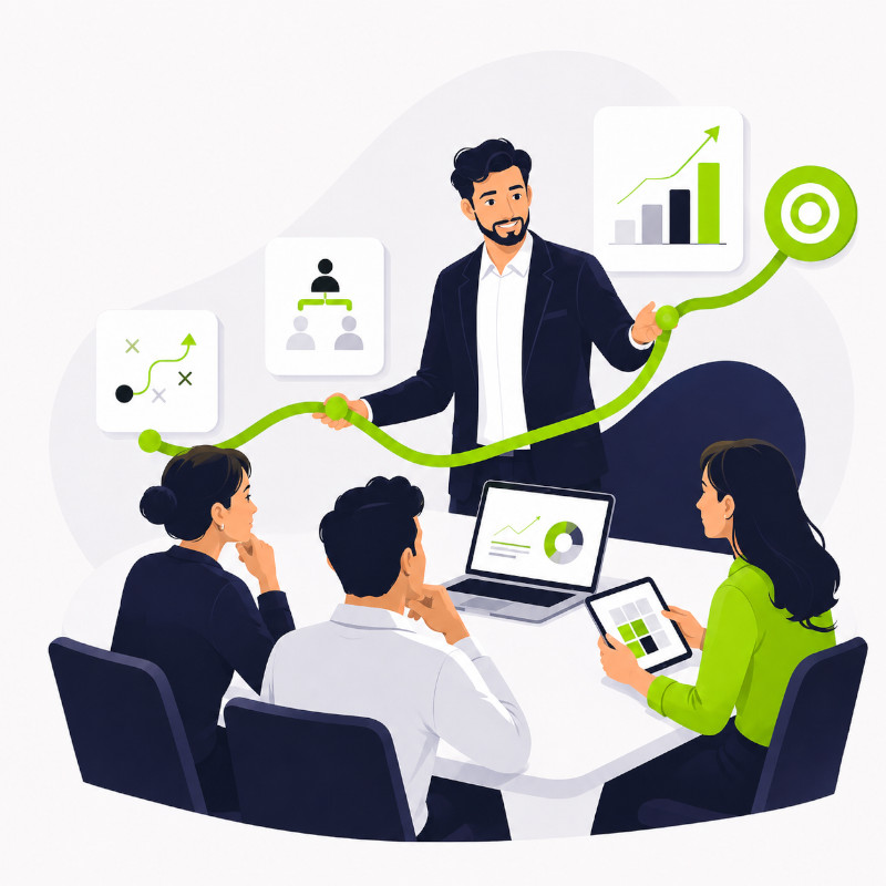 Consulente con un team cliente